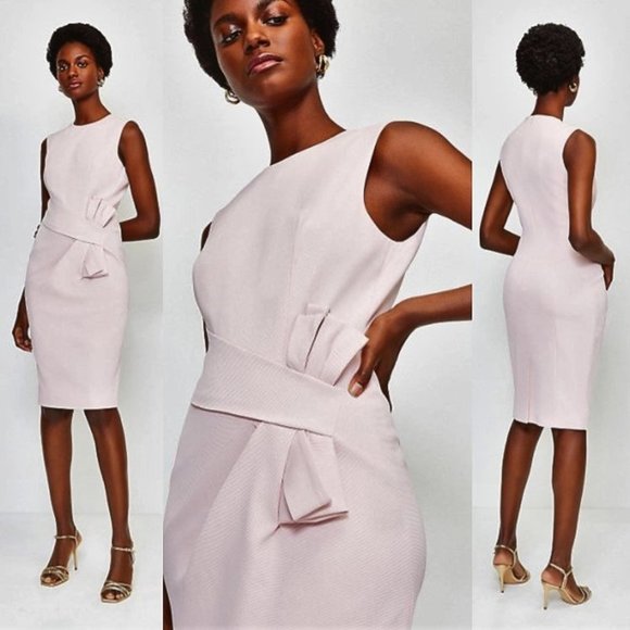 *NWT* Karen Millen Yellow Italian Stretch Escaping Bow Ribbed Dress (US Size 4) - Picture 2 of 16